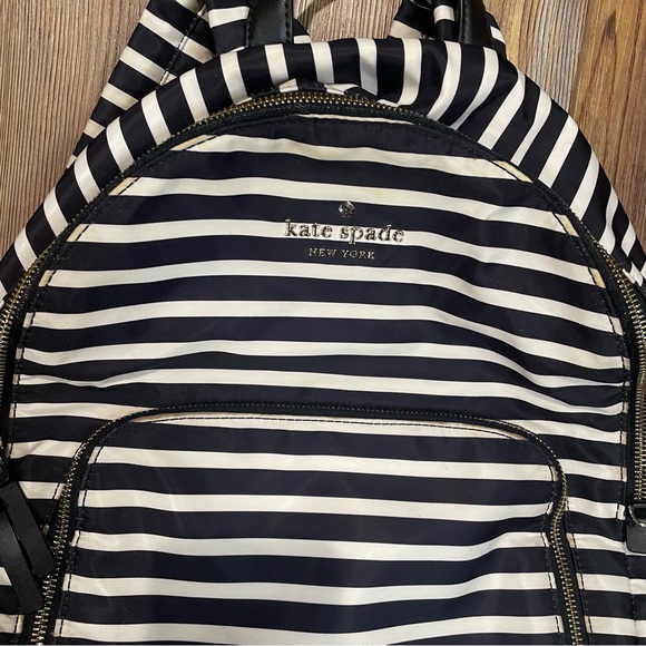Kate Spade New York Watson Lane Hartley Nylon Backpack Black White Striped Gold - Picture 13 of 13